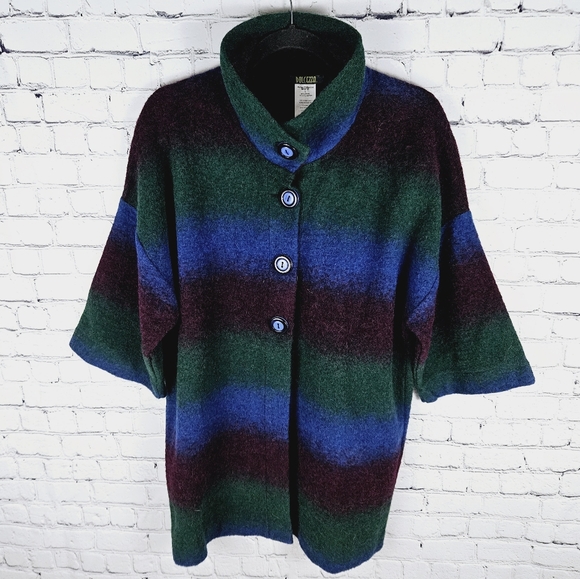 DOLCEZZA | wool blend striped cropped sleeve sweater cardigan - Picture 2 of 5